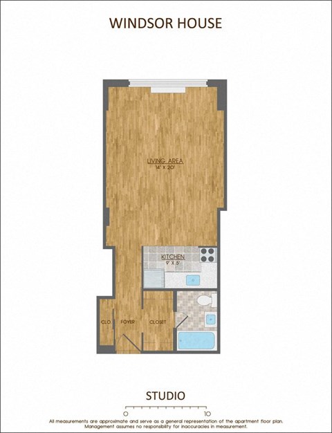 Floor plan for studio, 1 bath, 519 sqft